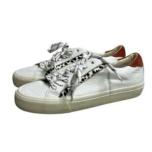 Madewell Sidewalk Low Top Sneakers - White Leather Leopard Details - size‎ 6